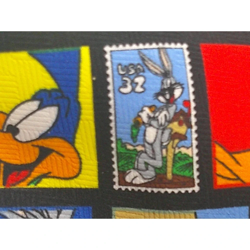 Vintage 1997 Looney Tunes Stamp Collection Men's Tie USPS Bugs Bunny Daffy Duck